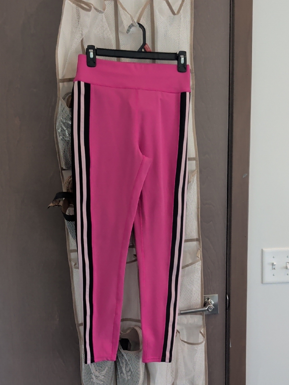 POP Fit Hot Pink Leggings with Black and Light Pink Side Stripes